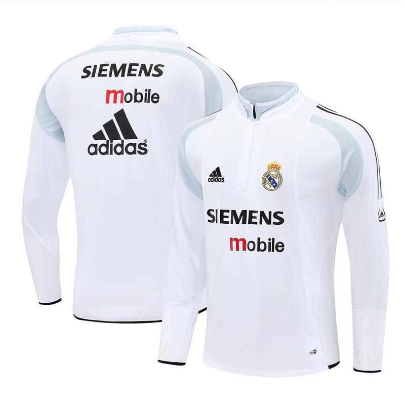 Retro 04/05 Real Madrid White Half Zipper Jacket+Long Pants