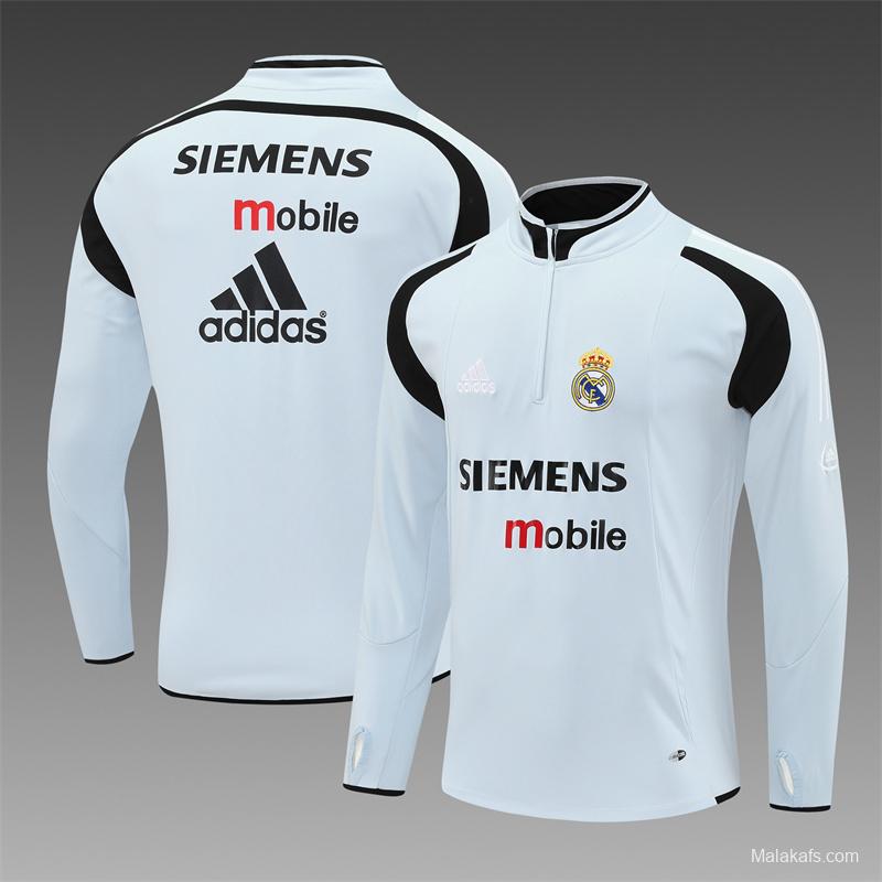 Retro 04/05 Real Madrid Light Grey Half Zipper Jacket+Long Pants