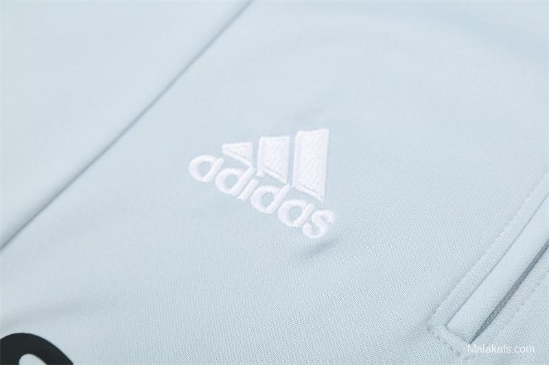 Retro 04/05 Real Madrid Light Grey Half Zipper Jacket+Long Pants