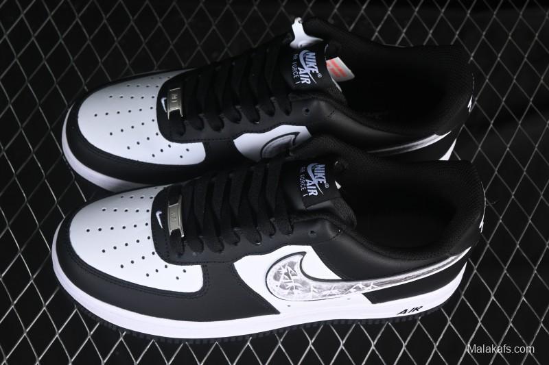 Nike Air Force 1'07 Low Black White Cracked Leather Casual Sneakers - ZH0316-118