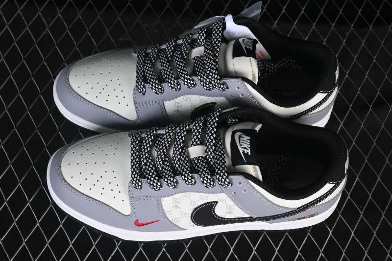 Nike SB Dunk Low Gucci Collaboration Light Grey Black Swoosh Anniversary Custom Low-Top Skateboarding Shoes - CS1688-134