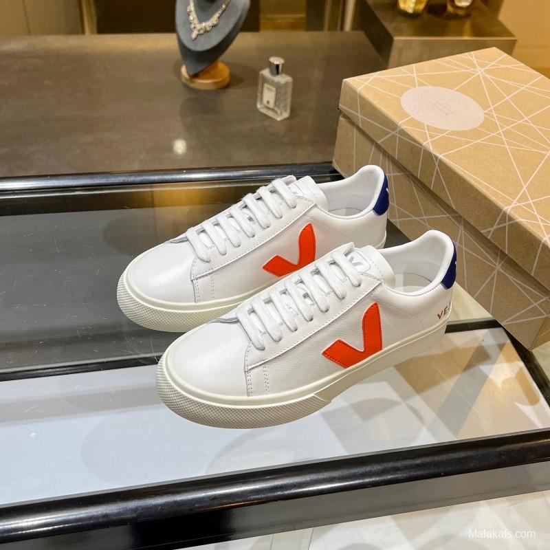 VEJA Classic White Sneakers V Logo Lace-Up Retro Flat Thick Sole Casual Sports Shoes - LY00220