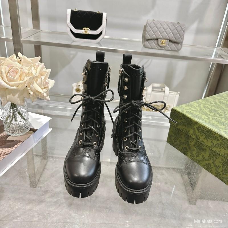 Gucci GG Lace-Up Ankle Boots in Calfskin - LY00380