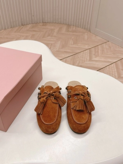 Miu Miu Fall/Winter 2025 Tassel Loafer Mule with Bead Accents - LY00320