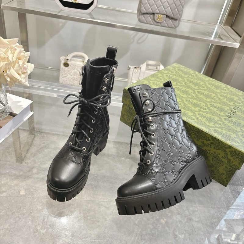 Gucci GG Lace-Up Ankle Boots in Calfskin - LY00380