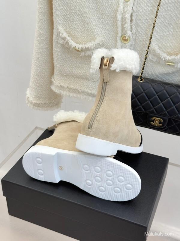 Chanel 2025 SS Double C Color-Block Shearling Snow Boots - KFY00300