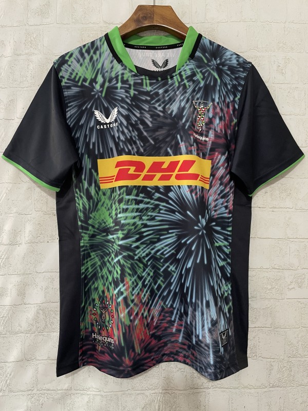 25/26 Harlequins Black with Multicolor Fireworks Pattern Third Jersey