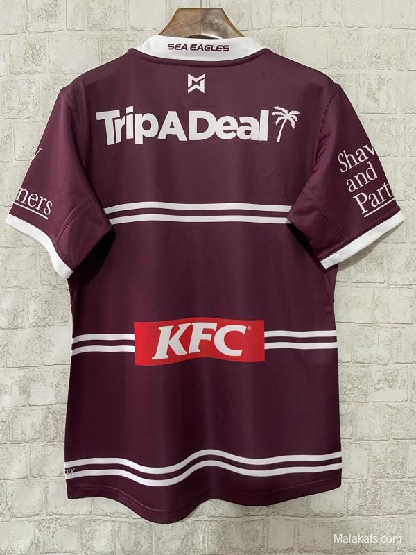 2025 Manly Warringah Sea Eagles Maroon with White Hoops Home Jersey