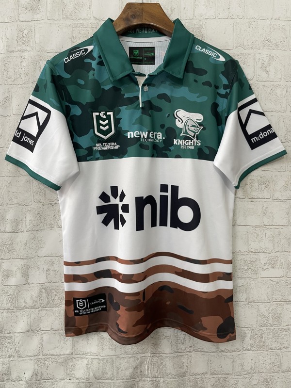 25/26 Newcastle Knights White with Green and Brown Camouflage Jersey