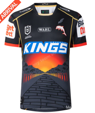 25/26 Redcliffe Dolphins Black with Sunset Pyramid Indigenous Jersey