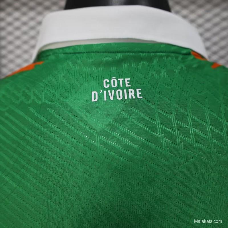 Player Version 2025 Ivory Coast Green with Elephant Graphic and Orange Trim Jersey