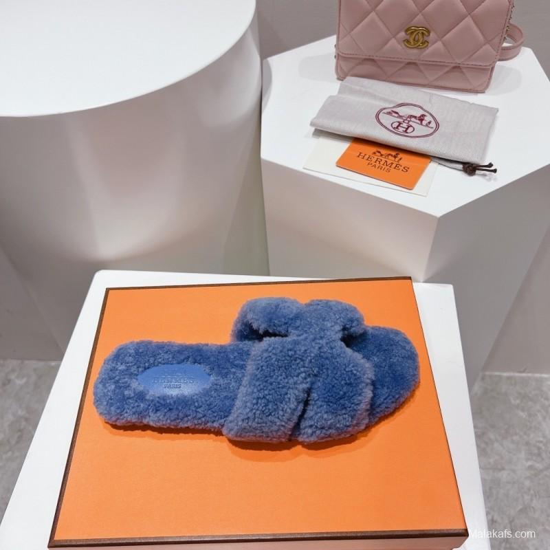 H Teddy Wool H Slippers Flat Sole Winter Edition - LY00240