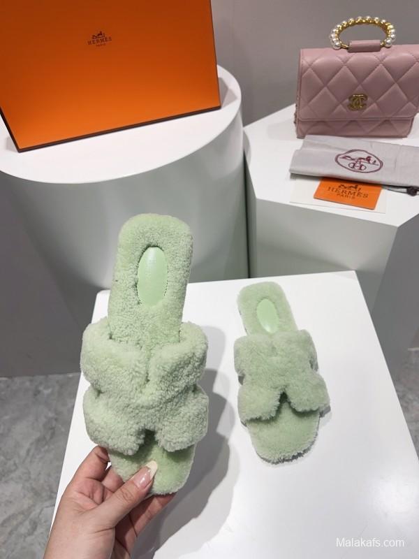 H Teddy Wool H Slippers Flat Sole Winter Edition - LY00240