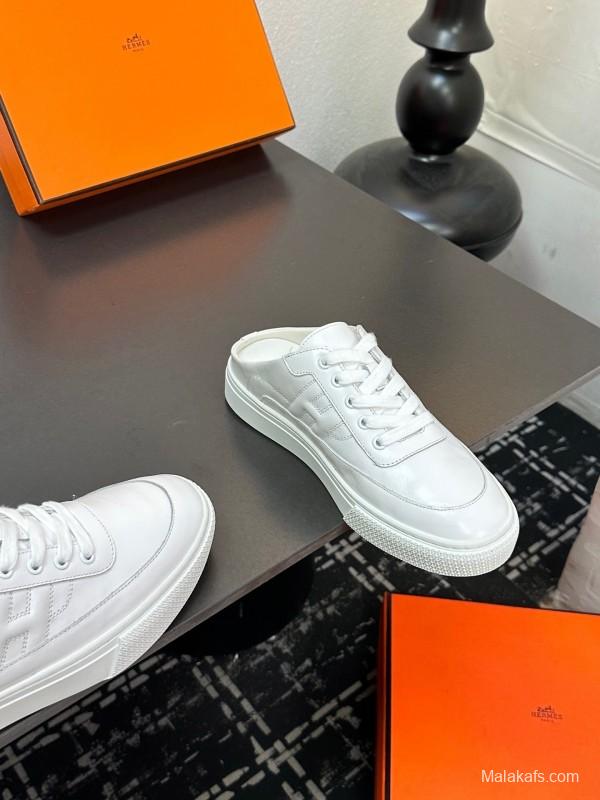 Hermès Deep Series Couple White Sneakers Casual Skate Shoes - AS00320