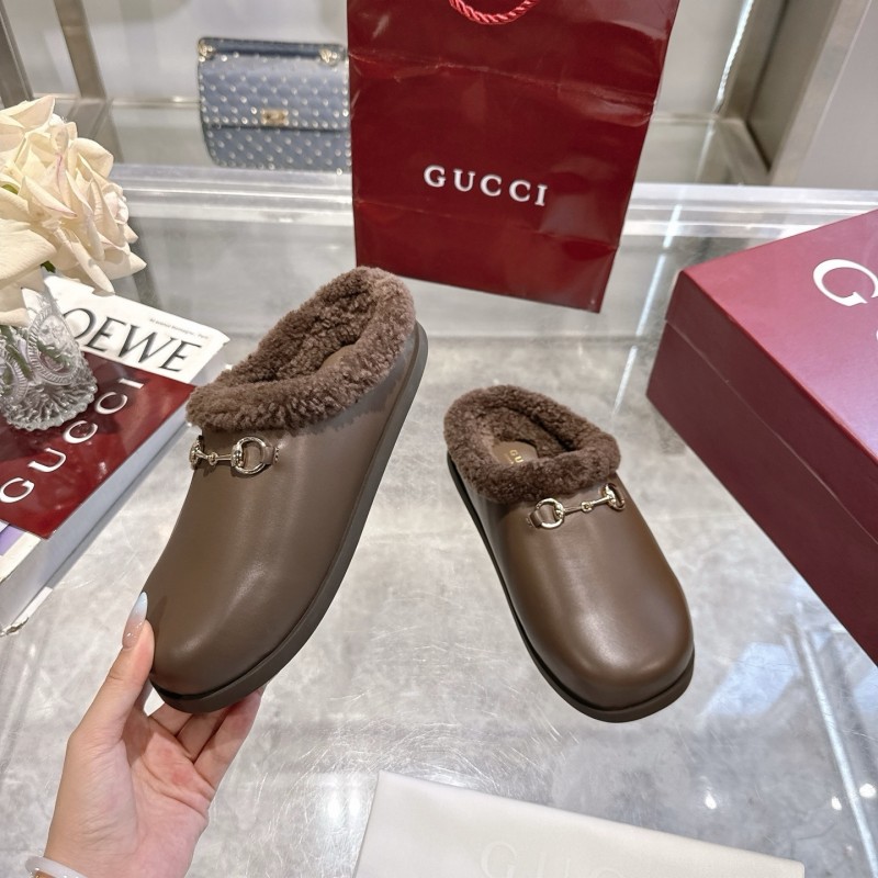 Gucci 2025 SS Autumn Winter New Suede Leather Horsebit Detail Women's Wool Loafers - LY00260