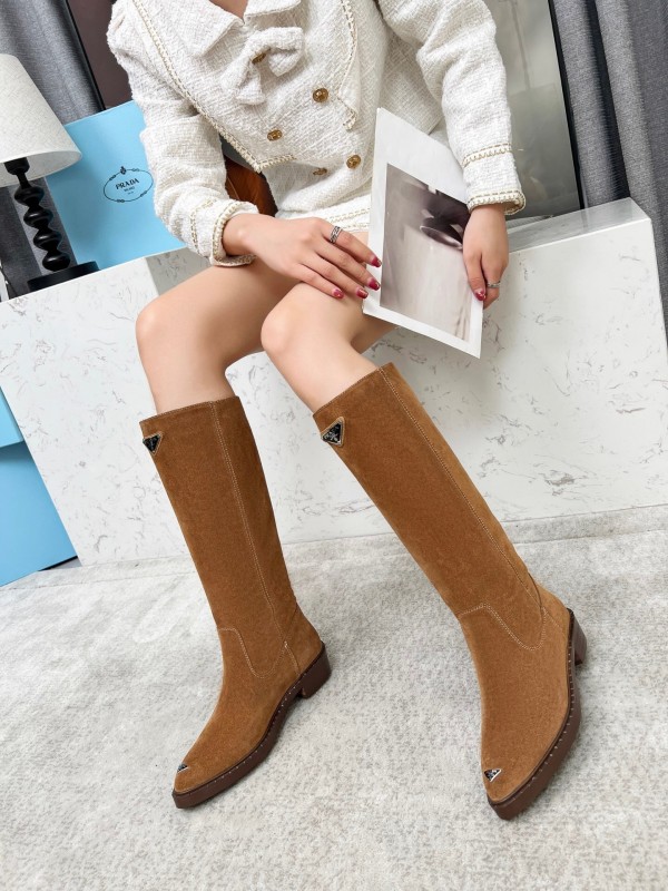 Prada Classic Triangle Logo Pointed Toe Boots - LY00400