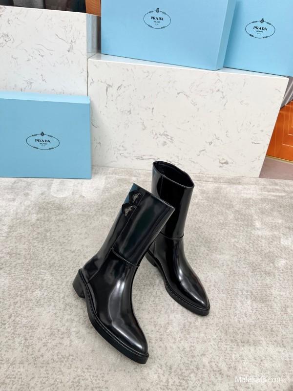Prada Classic Triangle Logo Pointed Toe Boots - LY00350