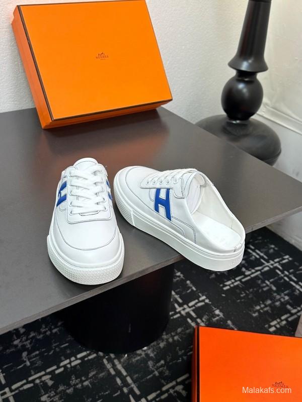 Hermès Deep Series Couple's White Sneakers Casual Skate Shoes - AS00320