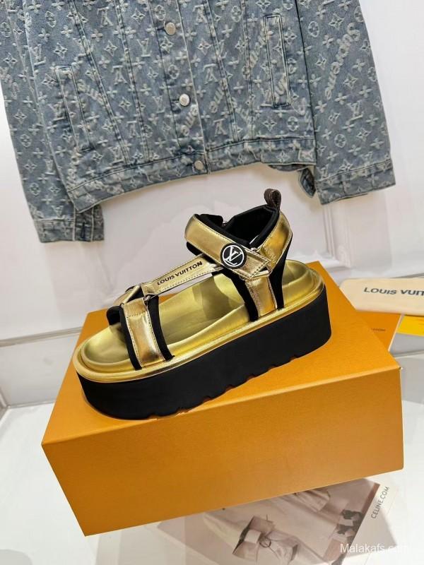 Louis Vuitton 2025/SS Latest High-End Fashion Versatile Sandals with Thick Sole Heightening and Slimming Effect - LY00