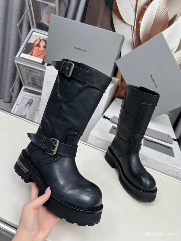 Banciga Paris 25FW Venom Mid-Calf Boots Punk Motorcycle Style with Buckle and Thick Sole - LY00480