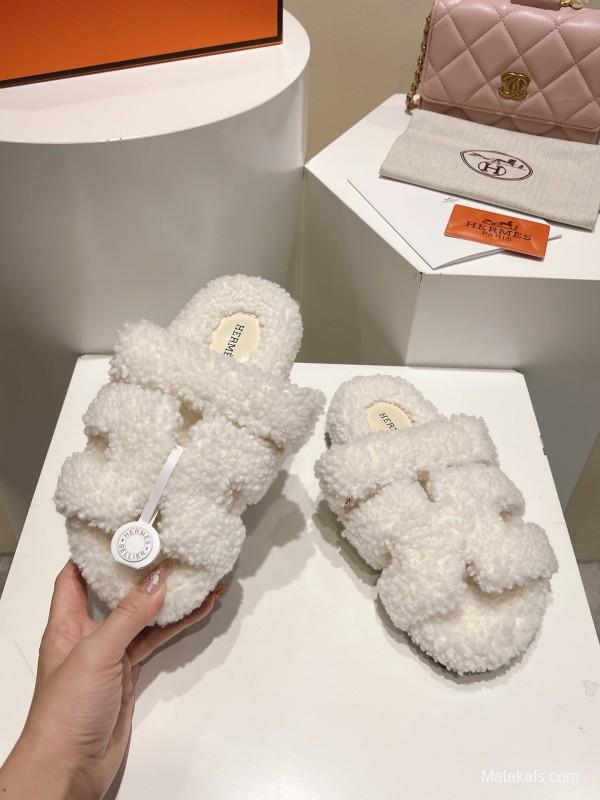 H Love Second Uncle Full Fur Slides Grain Fur Style - LY00300