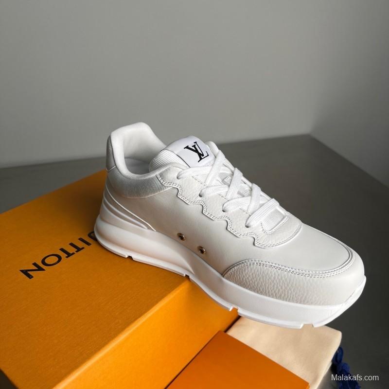Lv Classic Leather Round Toe Lace-Up Low Top Casual Shoes - YC