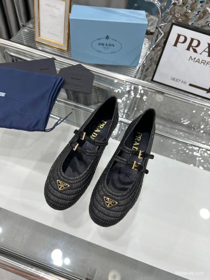 Prada Summer New Raffia Ballet Flats - KFY00340
