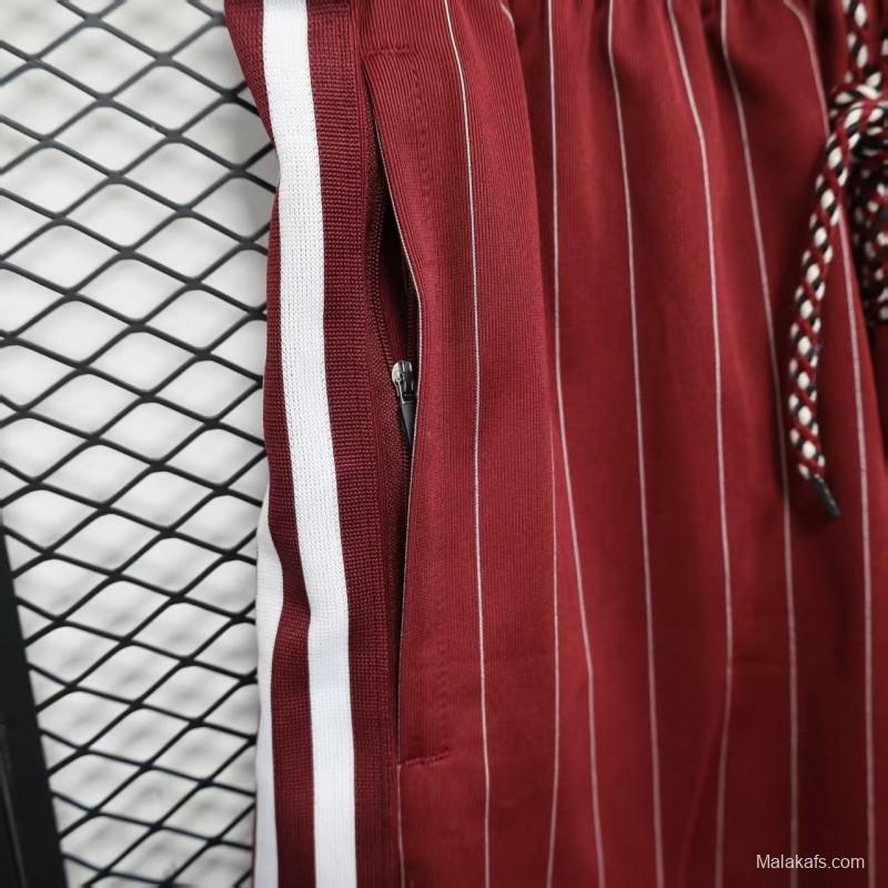 Player Version 25/26 Ajax Burgundy Red with White Side Stripes and Pinstripes Shorts