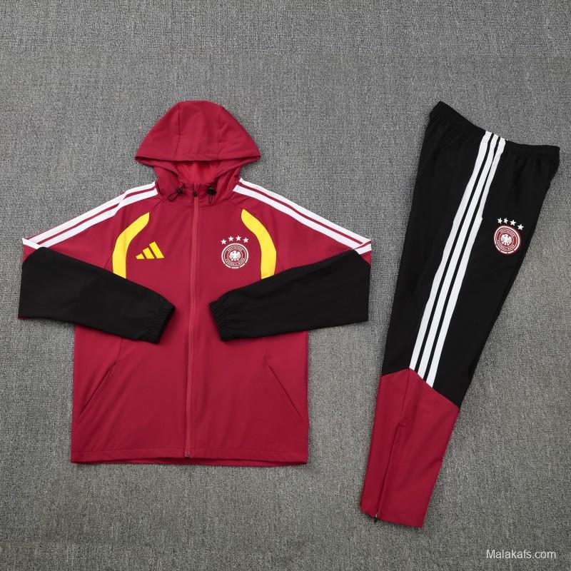 26/27 Germany Red Full Zipper Jacket Tracksuit + Long Pants