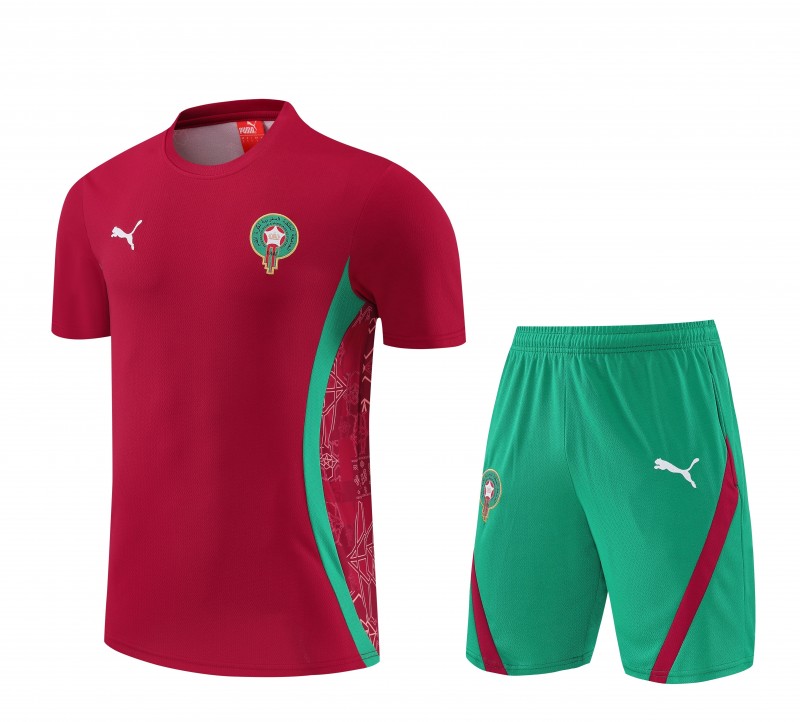 26/27 Morocco Red Short Sleeve+Green Soccer Shorts