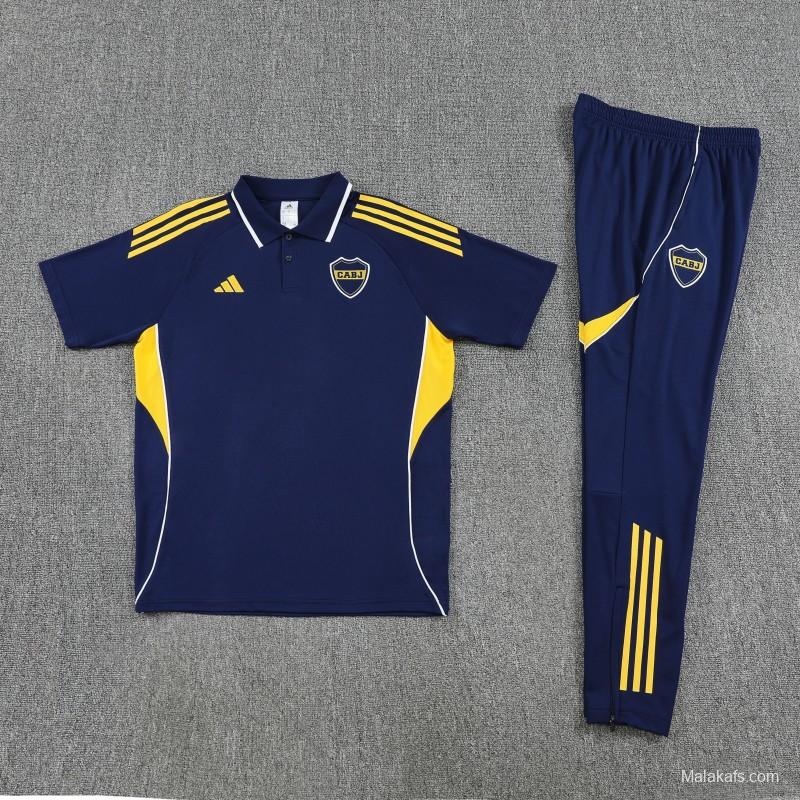 26/27  Boca Juniors Navy Blue Polo Training Shirt + Long Pants Tracksuit