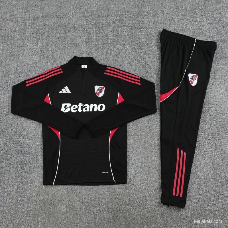 25/26 River Plate Black Half Zipper Jacket Tracksuit + Long Pants