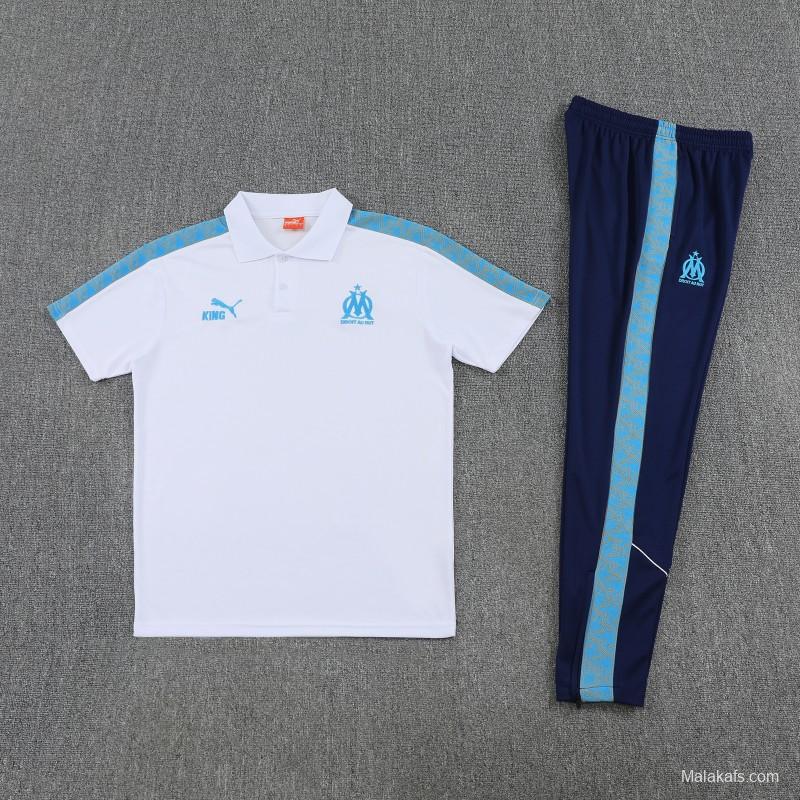 26/27   Marseille White Polo Training Shirt + Long Pants Tracksuit