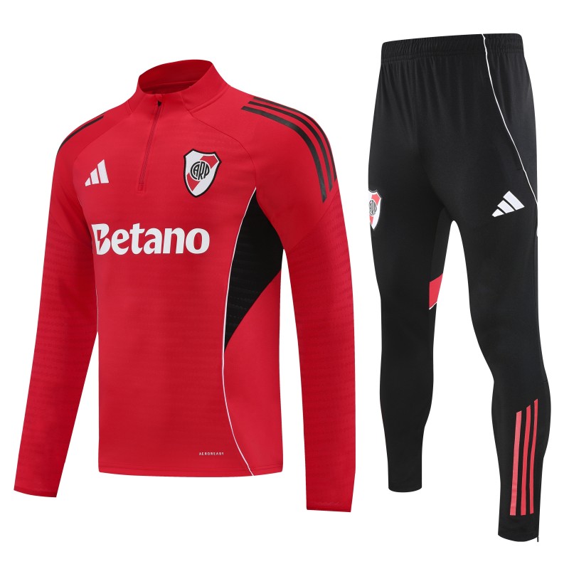 25/26 River Plate Red Half Zipper Jacket Tracksuit + Black Long Pants