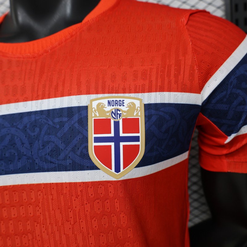 Player Version 2026 Norway Red & Blue with Flag Cross Pattern Home Jersey