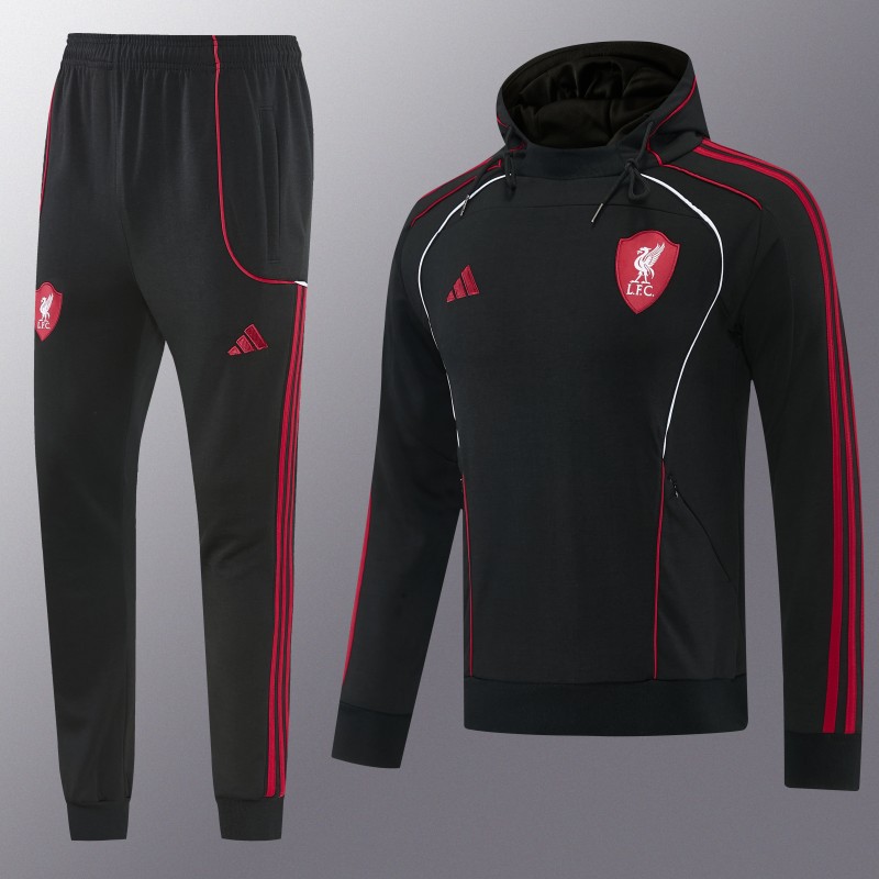 26/27 Liverpool  Black Full Zipper Hooded Jacket Tracksuit + Long Pants