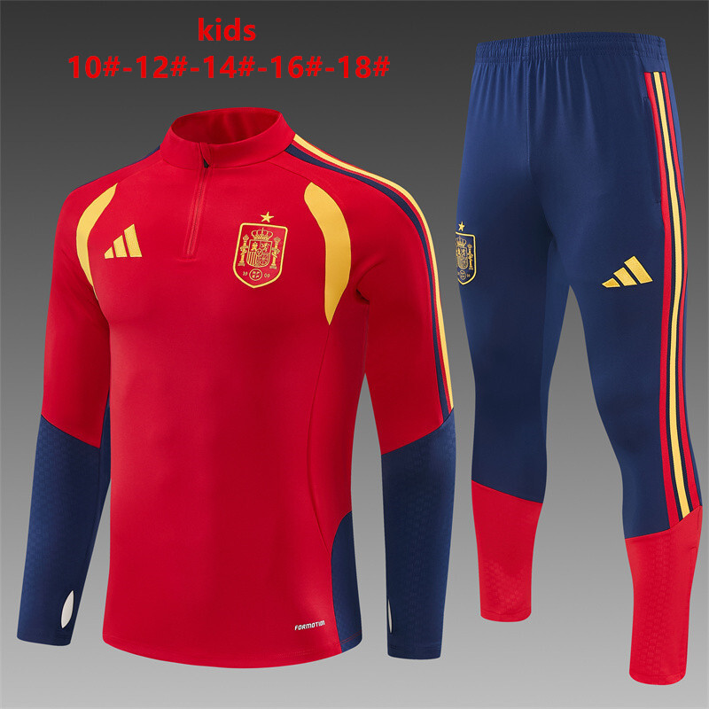 26/27 Kids Spain Home Red Half Zipper Jacket Tracksuit + Long Pants