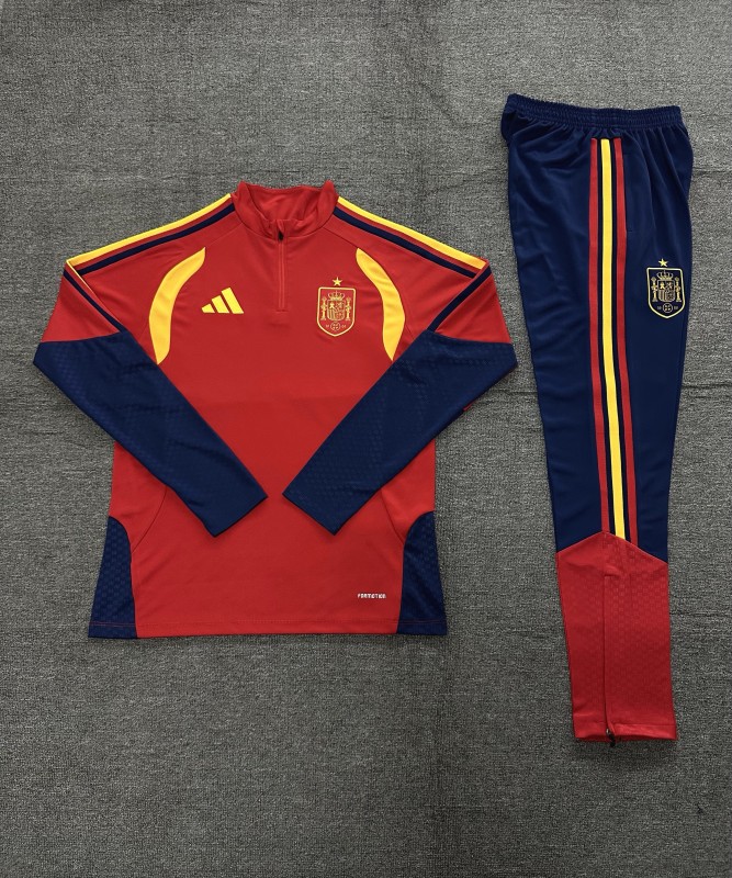 26/27 Kids Spain Home Red Half Zipper Jacket Tracksuit + Long Pants