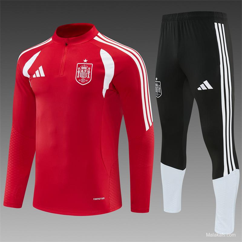 2026 Spain Red Half Zipper Jacket Tracksuit + Long Pants