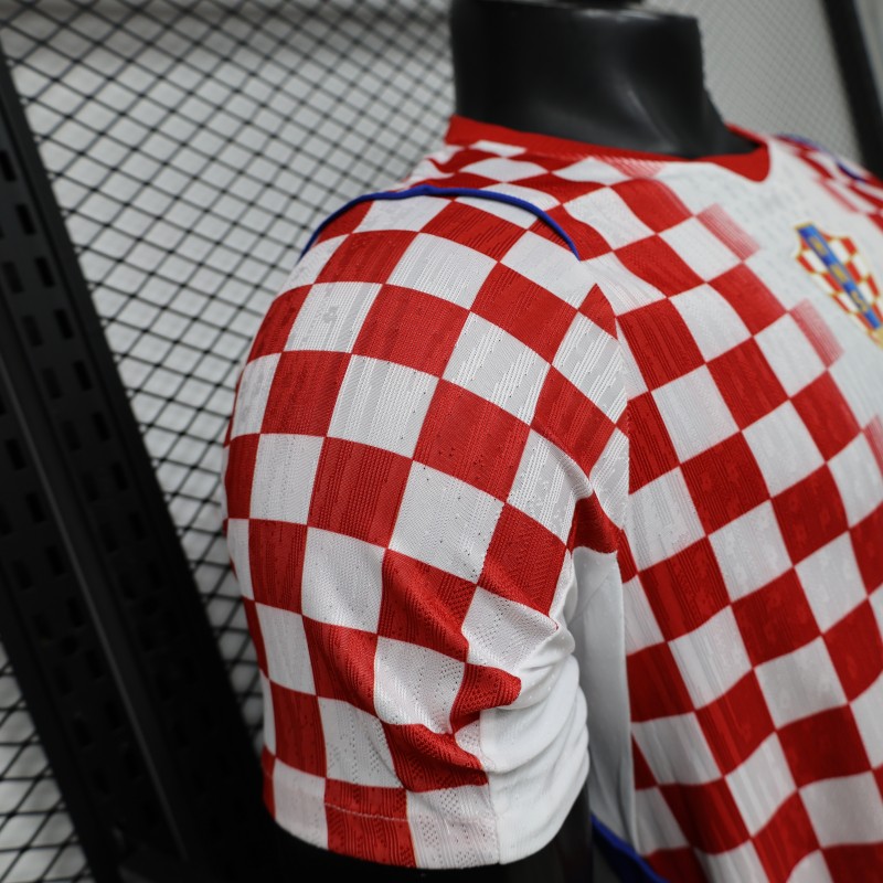 Player Version 2026 Croatia Home White & Red with Gradient Checkerboard Pattern Jersey