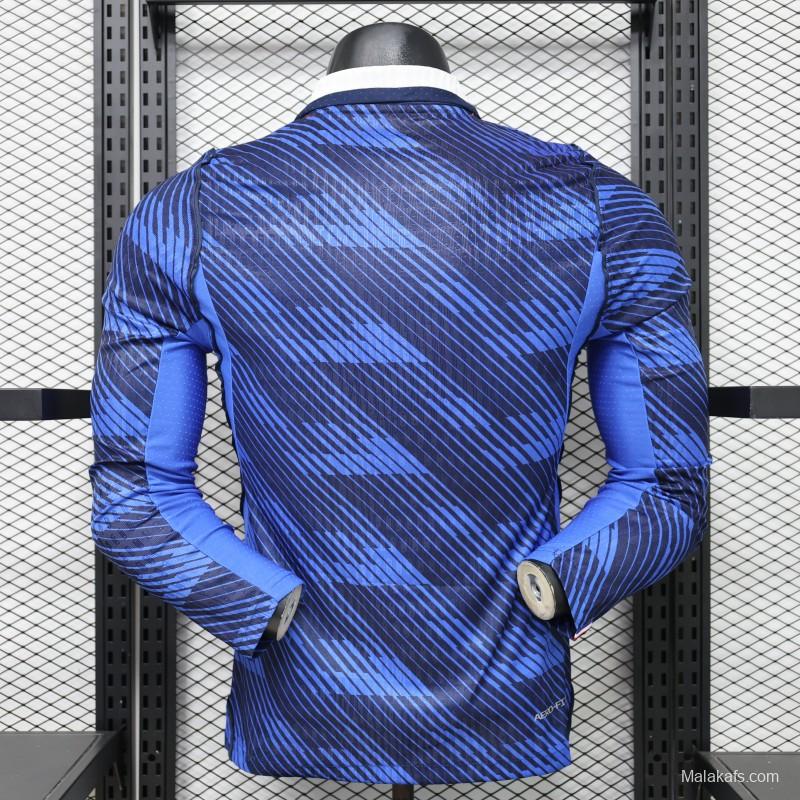 Player Version 2026 France Home Blue  Polo Collar Long Sleeve Jersey