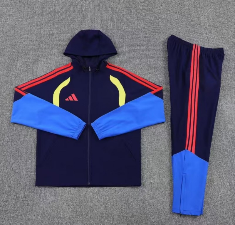 26/27 Adidas  Navy Blue &Blue Full Zipper Hooded  Windbreaker Jacket Tracksuit + Long Pants