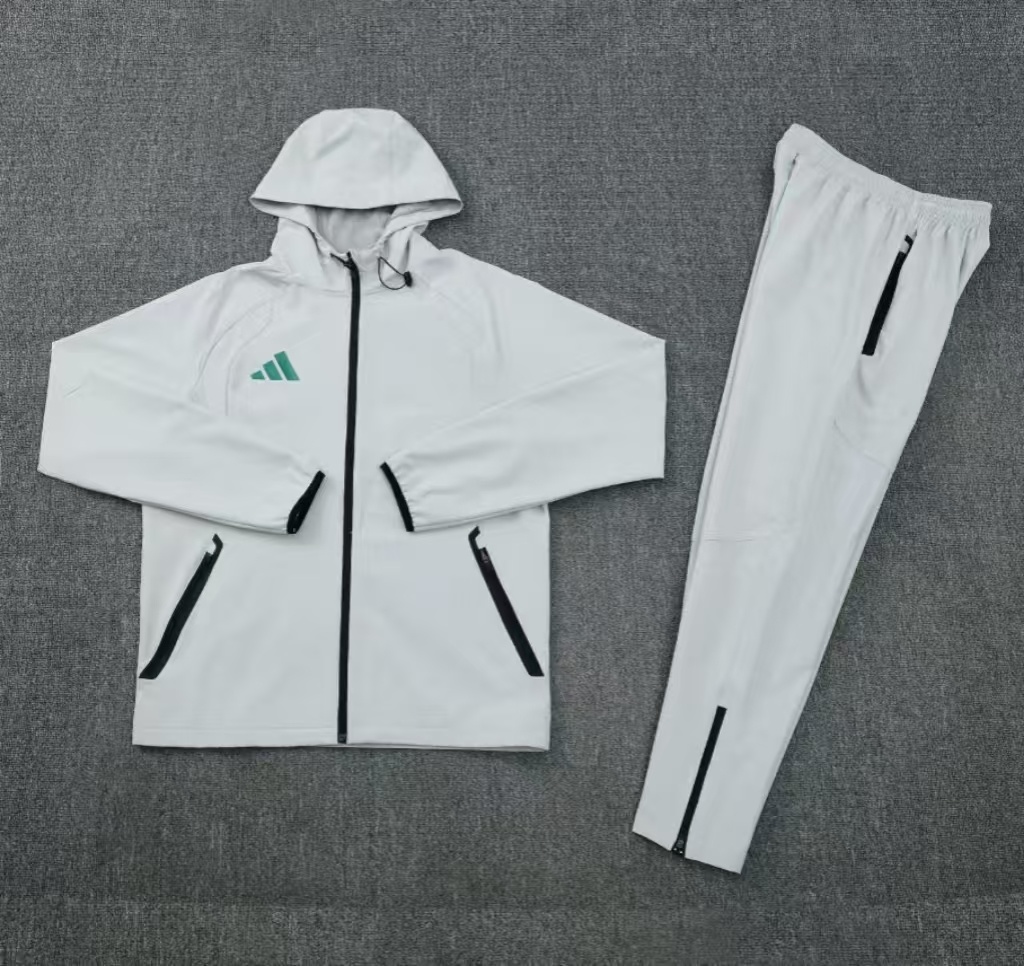 26/27 Adidas Light Grey  Full Zipper Hooded Windbreaker Jacket Tracksuit + Long Pants