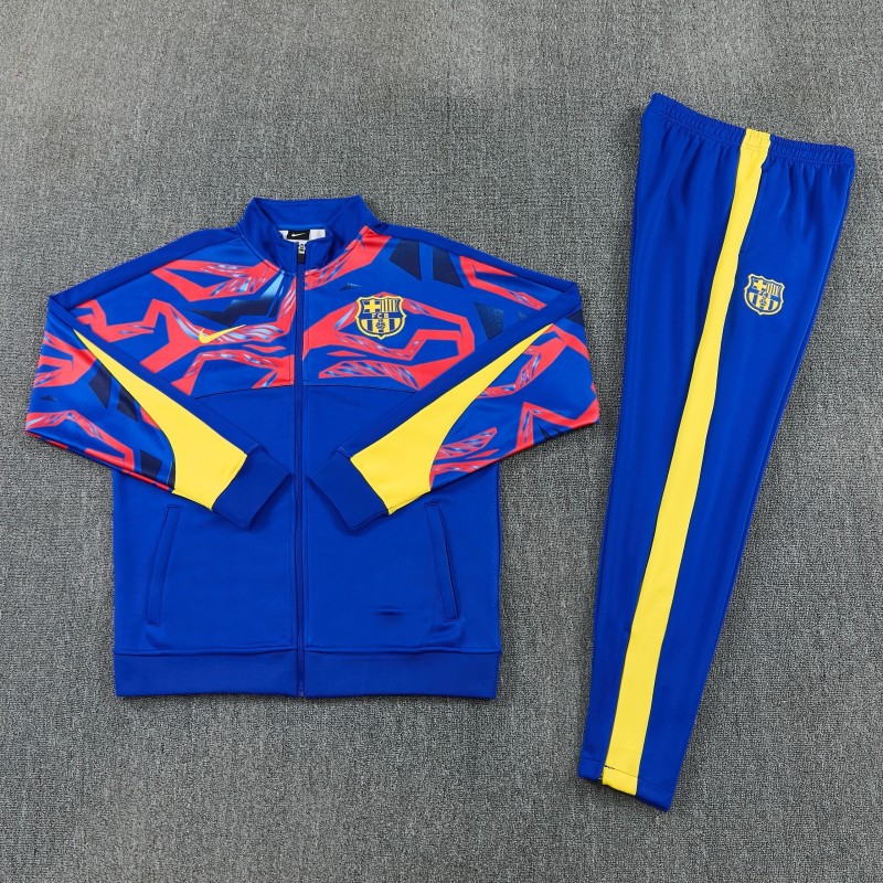 26/27 FC Barcelona Blue with Red  Full Zipper Jacket Tracksuit + Long Pants