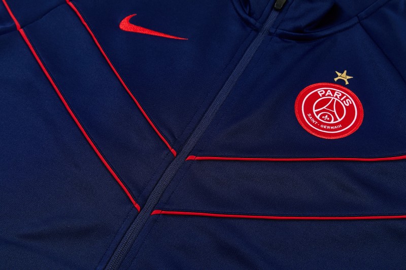 26/27 Paris Saint-Germain Navy Blue with Red Chevron Stripe Full Zipper Jacket Tracksuit + Long Pants (Home)