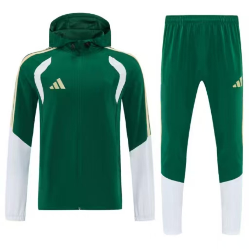 26/27 Adidas Navy Green &White Full Zipper Hooded Windbreaker  Jacket Tracksuit + Long Pants