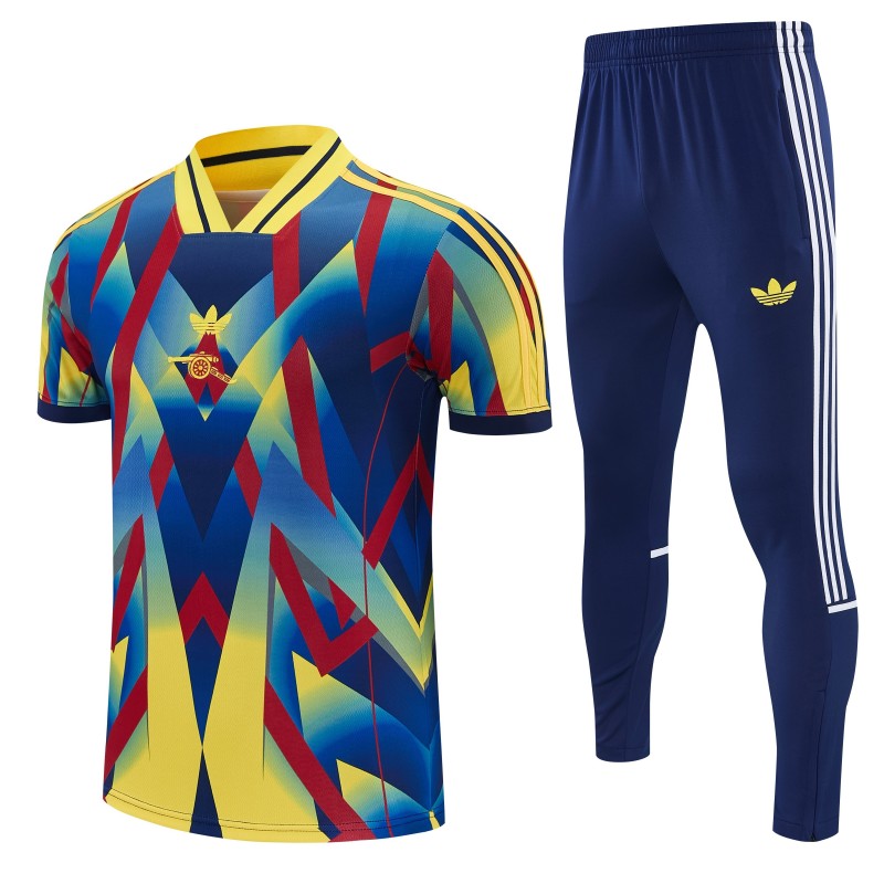 26/27 Arsenal Yellow Blue Red Geometric Multicolor Short Sleeve Tracksuit + Long Pants