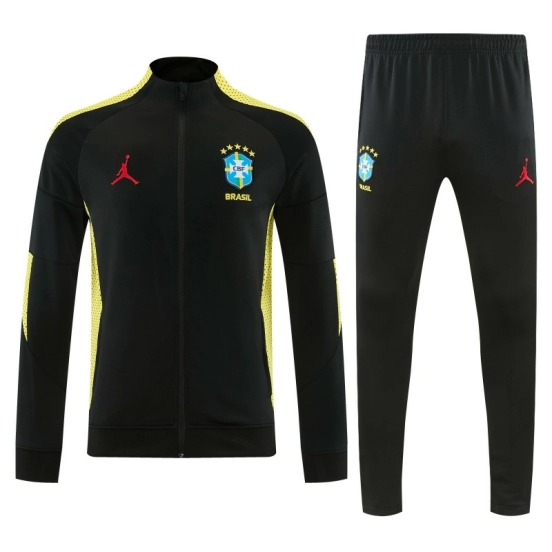 26/27 Brazil Black Full Zipper Jacket Tracksuit + Long Pants