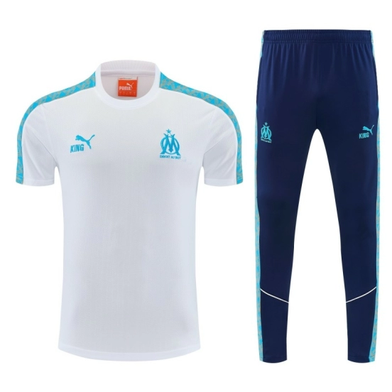 26/27 Marseille White&Navy Blue Short Sleeve Tracksuit + Long Pants