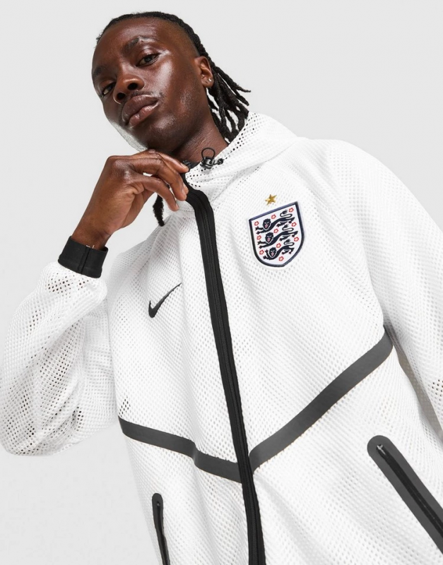 2026 England White Mesh Anthem Full Zipper Hooded Windbreaker Jacket